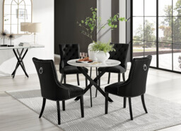 Novara White Marble Black Leg Round Dining Table & 4 Belgravia Black Leg Chairs - thumbnail 3