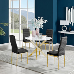 Novara White Gloss Gold Leg Round Dining Table & 4 Milan Gold Leg Chairs - thumbnail 4