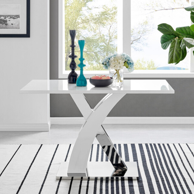 Atlanta Rectangular White High Gloss and Silver Metal 4 Seater Dining Table - image 1