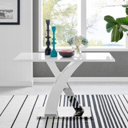 Atlanta Rectangular White High Gloss and Silver Metal 4 Seater Dining Table