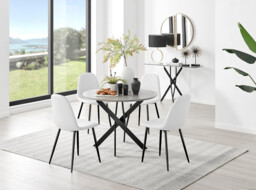 Novara Grey Concrete Effect Black Leg Round Dining Table & 4 Corona Black Leg Chairs - thumbnail 4