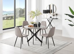 Novara Grey Concrete Effect Black Leg Round Dining Table & 4 Corona Black Leg Chairs - thumbnail 1