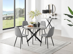Novara Grey Concrete Effect Black Leg Round Dining Table & 4 Corona Black Leg Chairs - thumbnail 3