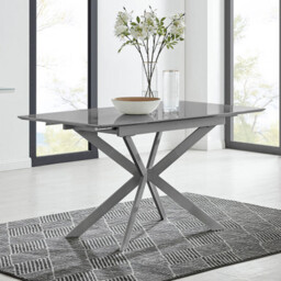 Lira Rectangular Grey High Gloss and Metal Extending 6 Seater Dining Table