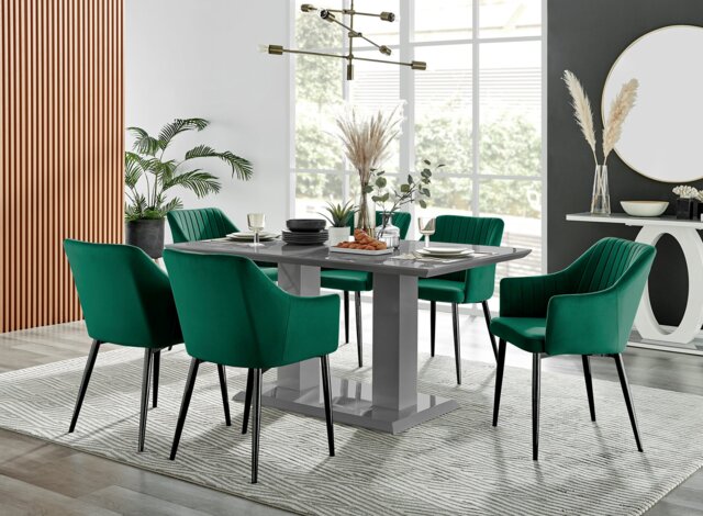 Imperia High Gloss Grey Dining Table & 6 Calla Black Leg Chairs - image 1
