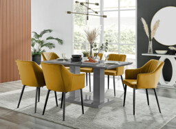 Imperia High Gloss Grey Dining Table & 6 Calla Black Leg Chairs - thumbnail 2