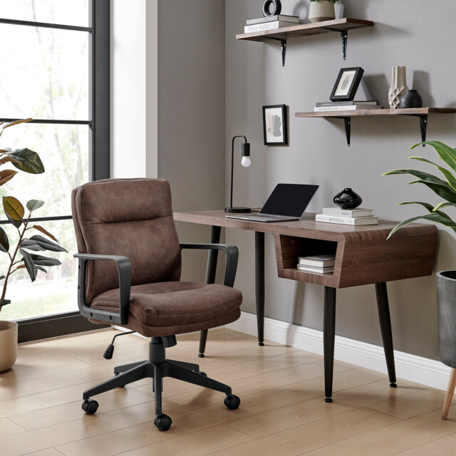 Rosco Brown Faux Leather Swivel Office Chair - image 1