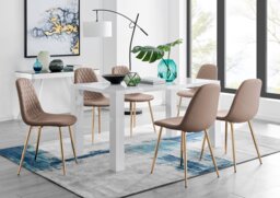 Pivero White High Gloss Dining Table And 6 Corona Gold Chairs Set - thumbnail 1