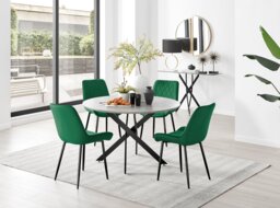 Novara Grey Concrete Effect Black Leg 120cm Round Dining Table & 4 Pesaro Black Leg Chairs - thumbnail 1