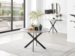 Novara Grey Concrete Effect Black Leg 120cm Round Dining Table & 4 Pesaro Black Leg Chairs - thumbnail 3
