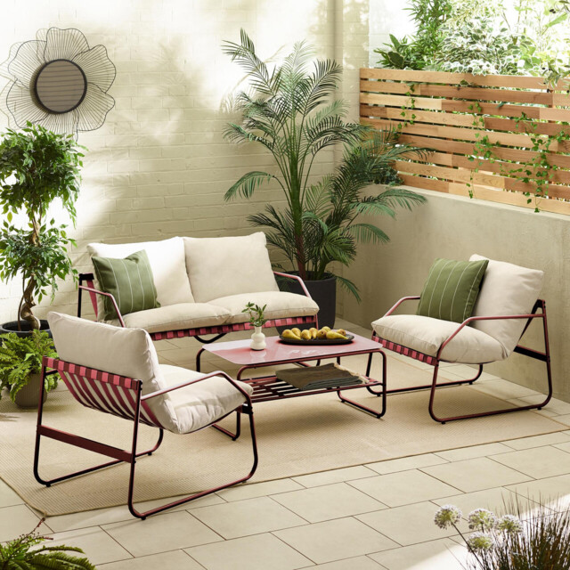 Syros Berry Red Metal & Cream 4 Seat Garden Sofa Set - image 1