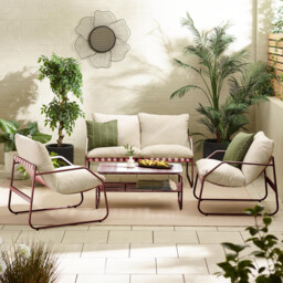 Syros Berry Red Metal & Cream 4 Seat Garden Sofa Set - thumbnail 3