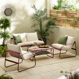 Syros Berry Red Metal & Cream 4 Seat Garden Sofa Set - thumbnail 1