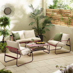 Syros Berry Red Metal & Cream 4 Seat Garden Sofa Set - thumbnail 1