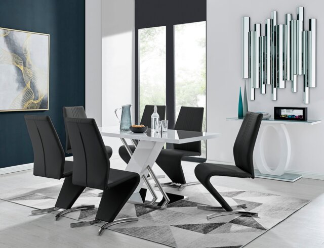 Sorrento White High Gloss And Chrome Dining Table And 6 Willow Dining Chairs - image 1