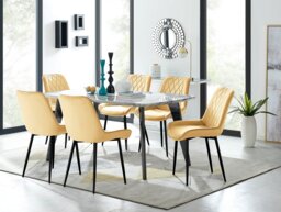 Andria Black Leg Marble Effect Dining Table and 6 Pesaro Black Leg Chairs - thumbnail 1
