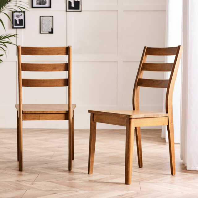 2x Lynton Dark Walnut Effect Solid Wood Dining Chairs - image 1