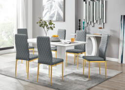 Imperia 6 White Dining Table and 6 Gold Leg Milan Chairs - thumbnail 4