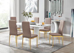 Imperia 6 White Dining Table and 6 Gold Leg Milan Chairs - thumbnail 3