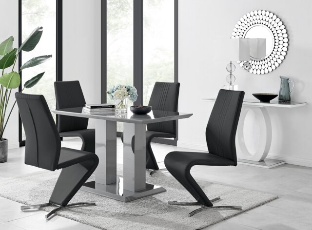 Imperia 4 Modern Grey High Gloss Dining Table And 4 Willow Chairs Set - image 1