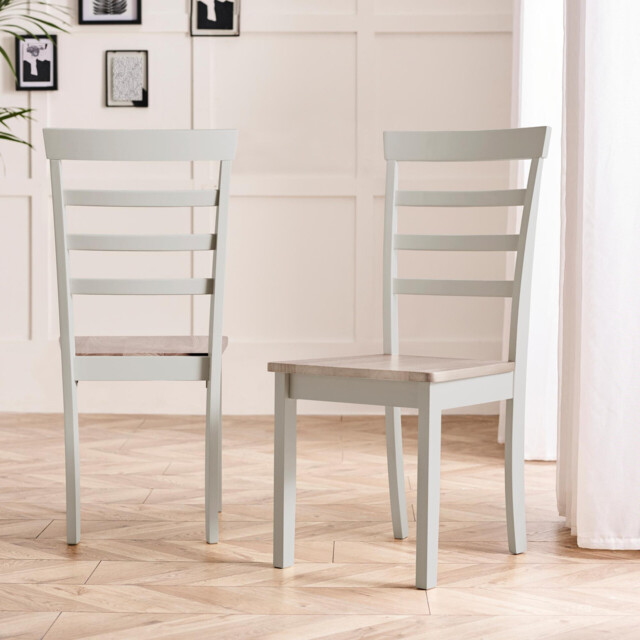 2x Whitby Whitewashed & Grey Solid Wood Dining Chairs - image 1