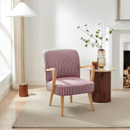 Sylvie Accent Chair Berry and Cream Stripe Oak Effect Legs - thumbnail 1