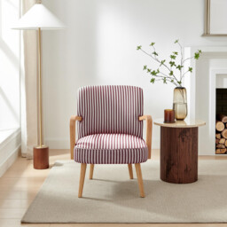 Sylvie Accent Chair Berry and Cream Stripe Oak Effect Legs - thumbnail 2