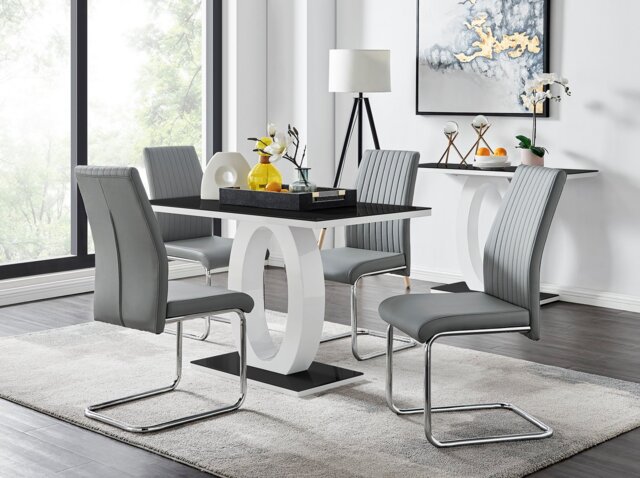 Giovani Black White High Gloss Glass Dining Table and 4 Lorenzo Chairs Set - image 1
