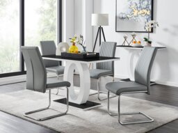 Giovani Black White High Gloss Glass Dining Table and 4 Lorenzo Chairs Set - thumbnail 1