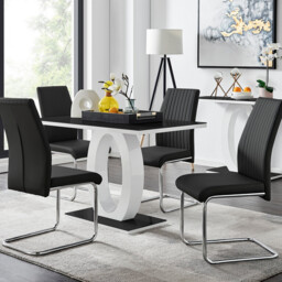 Giovani Black White High Gloss Glass Dining Table and 4 Lorenzo Chairs Set - thumbnail 2