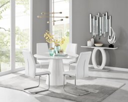 Palma White High Gloss Round Dining Table & 4 Lorenzo Chairs