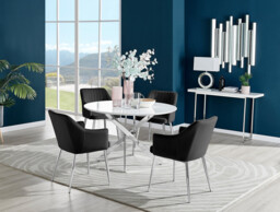 Novara White High Gloss 120cm Round Dining Table & 4 Calla Silver Leg Chairs - thumbnail 3