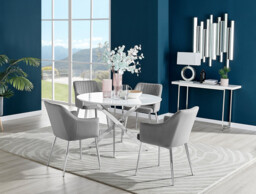 Novara White High Gloss 120cm Round Dining Table & 4 Calla Silver Leg Chairs - thumbnail 4