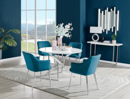 Novara White High Gloss 120cm Round Dining Table & 4 Calla Silver Leg Chairs - thumbnail 2