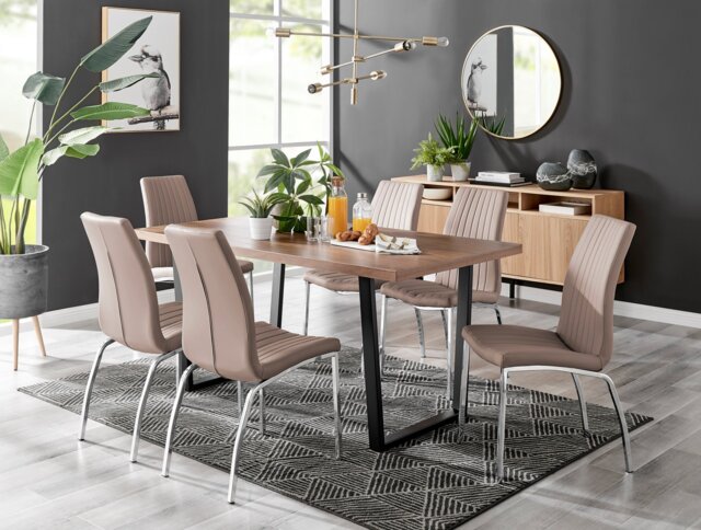 Kylo Brown Wood Effect Dining Table & 6 Isco Chairs - image 1
