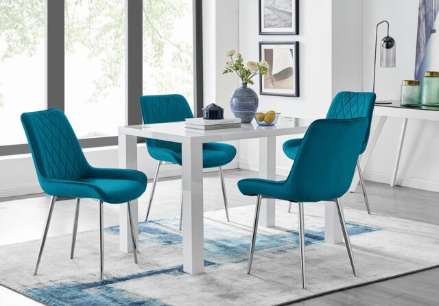 Pivero 4 White Dining Table and 4 Pesaro Silver Leg Chairs - image 1