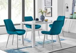 Pivero 4 White Dining Table and 4 Pesaro Silver Leg Chairs - thumbnail 1