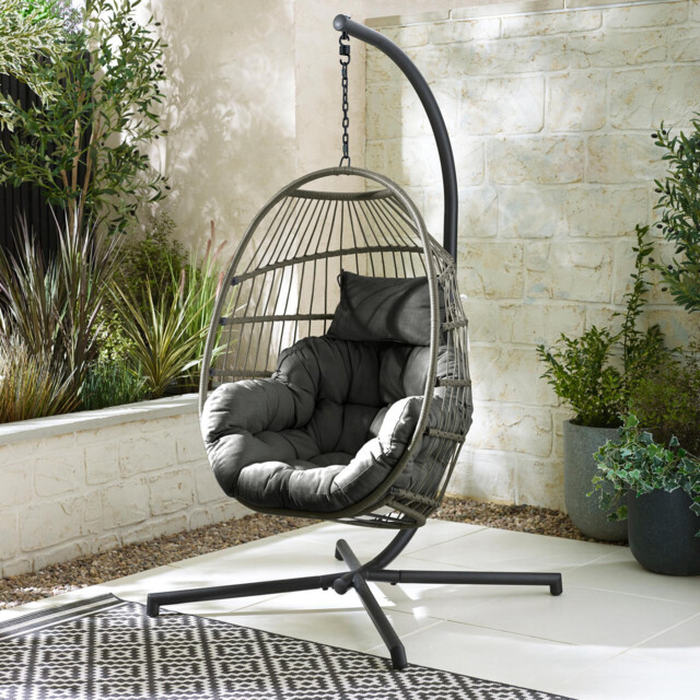 Grey Rattan & Grey Garden Hanging Egg Chair Seat - image 1
