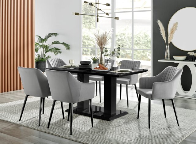 Imperia High Gloss Black Dining Table & 6 Calla Black Leg Chairs - image 1