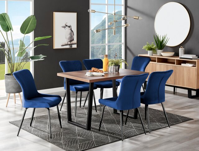 Kylo Brown Wood Effect Dining Table & 6 Nora Black Leg Chairs - image 1