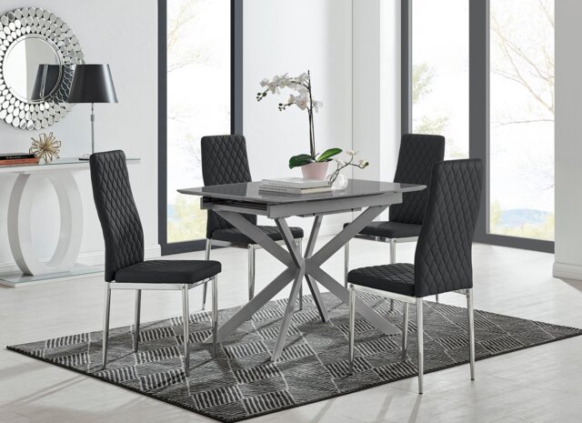 Lira 100cm Grey Metal Extending Dining Table & 4 Milan Chrome Leg Chairs - image 1