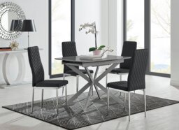 Lira 100cm Grey Metal Extending Dining Table & 4 Milan Chrome Leg Chairs - thumbnail 1