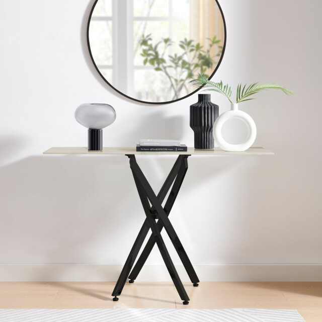 Leonardo White Marble Glass and Black Console Table - image 1