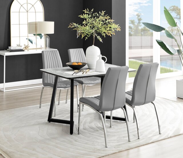 Carson White Marble Effect Dining Table & 4 Isco Chairs - image 1