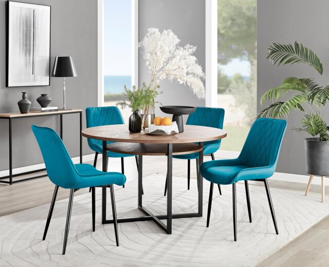 Adley Brown Wood Storage Dining Table & 4 Pesaro Black Leg Chairs - image 1