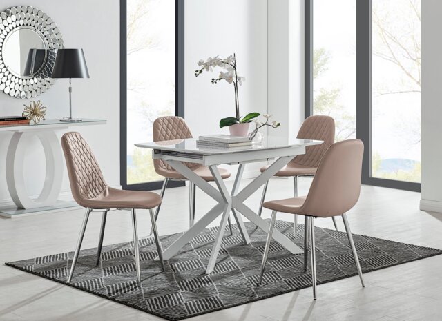 Lira 100 Extending Dining Table and 4 Corona Silver Leg Chairs - image 1