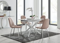 Lira 100 Extending Dining Table and 4 Corona Silver Leg Chairs - thumbnail 1