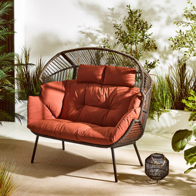 Brown Rattan & Orange Garden Double Egg Chair Seat - image 1