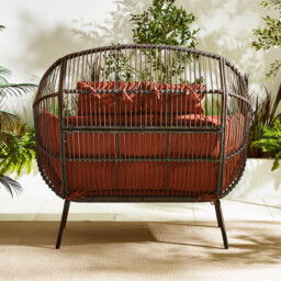 Brown Rattan & Orange Garden Double Egg Chair Seat - thumbnail 3