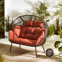Brown Rattan & Orange Garden Double Egg Chair Seat - thumbnail 1